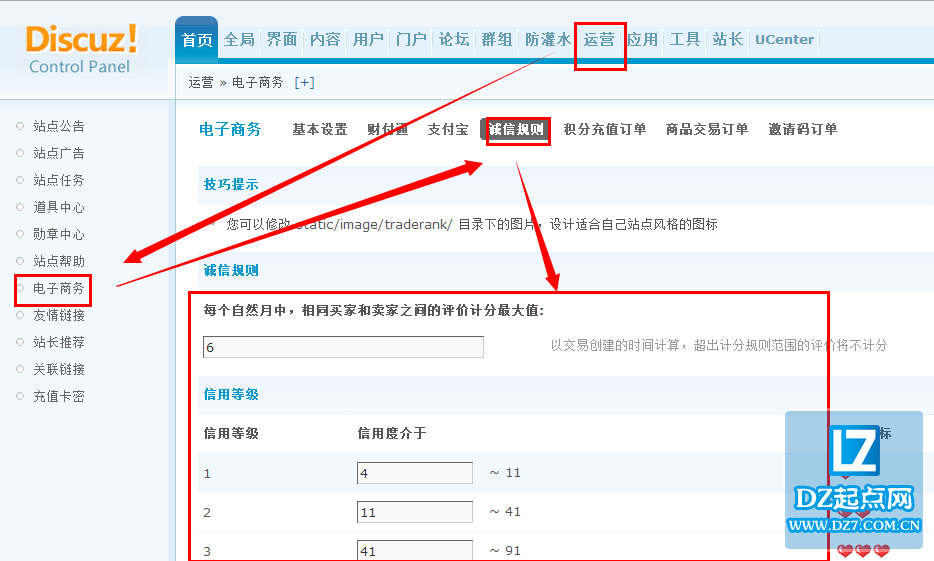 discuz诚信规则基本设置教程